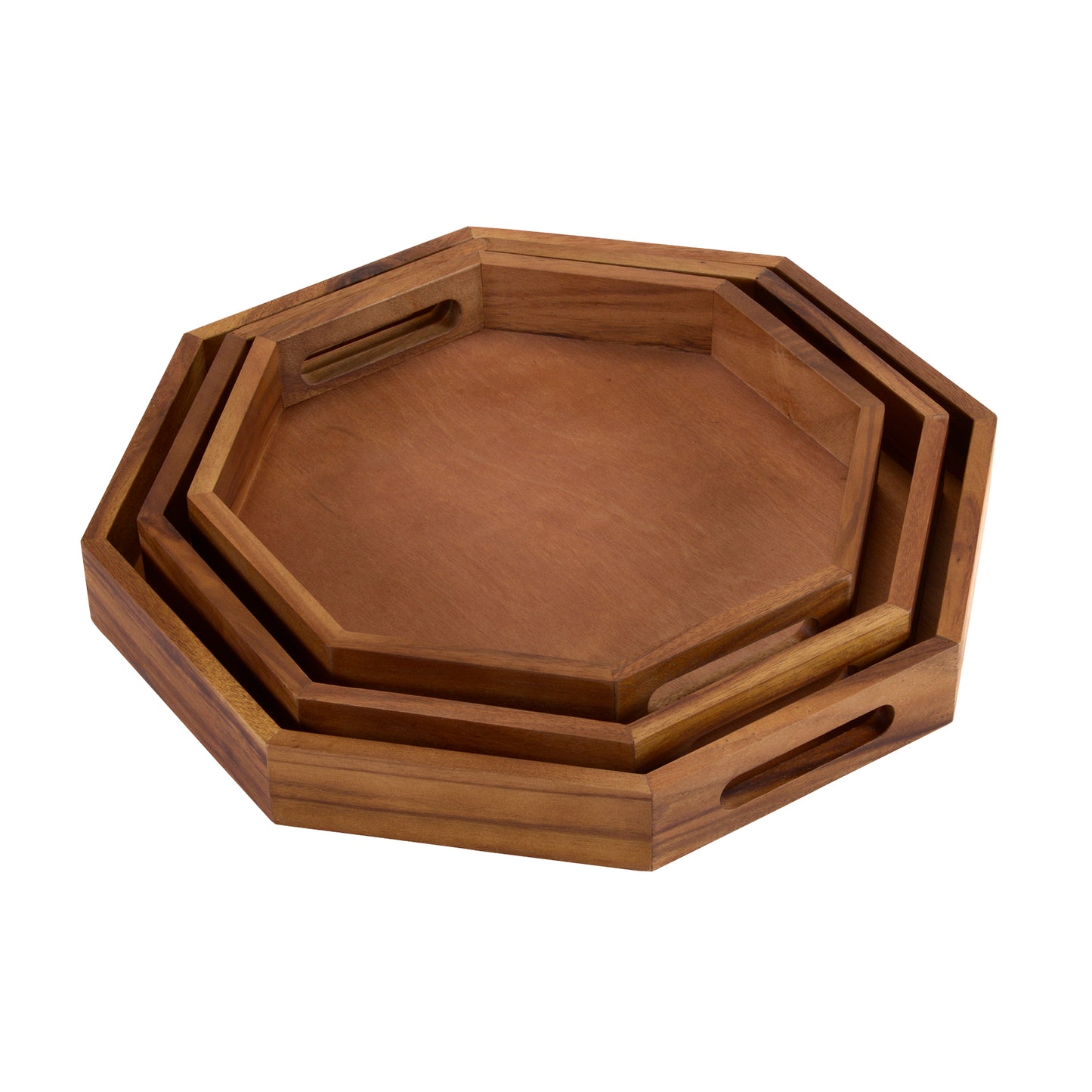 Acacia Wood Octagon Serving Tray – Rustic Wooden Tray for Coffee Table, Kitchen or Home Decor