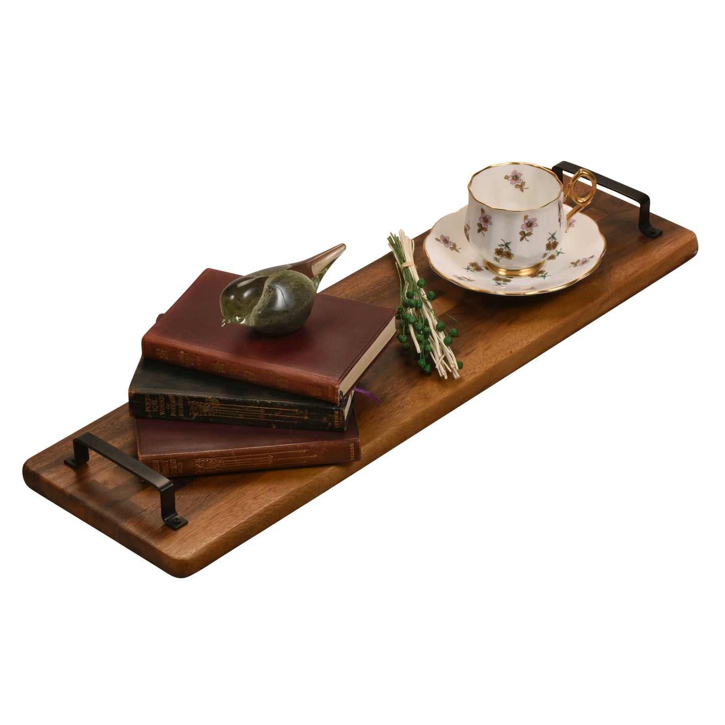 Acacia Serving Trays with Metal Handles