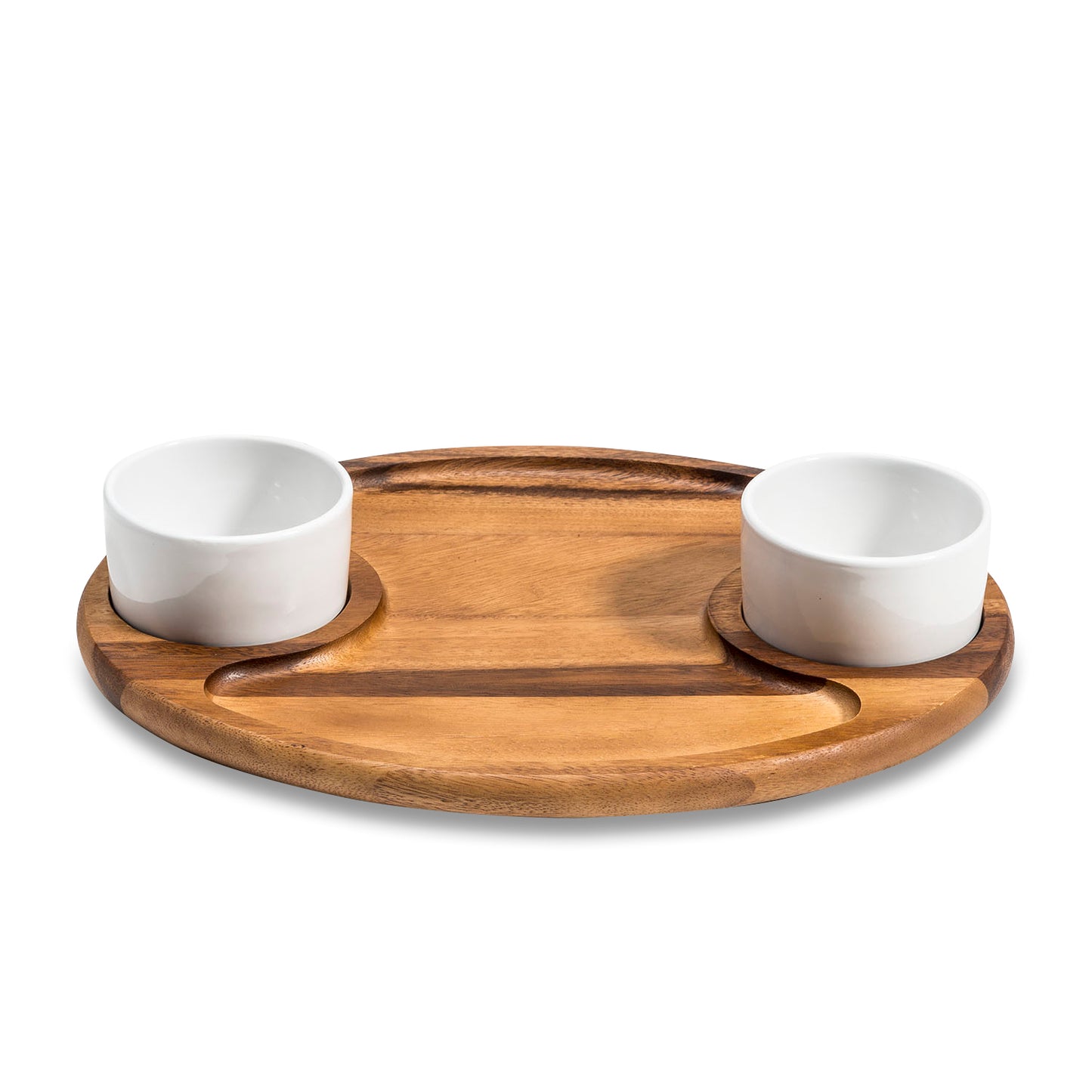 Charcuterie / Serving Tray w/ 2 Ceramic Bowls w/ Lids
