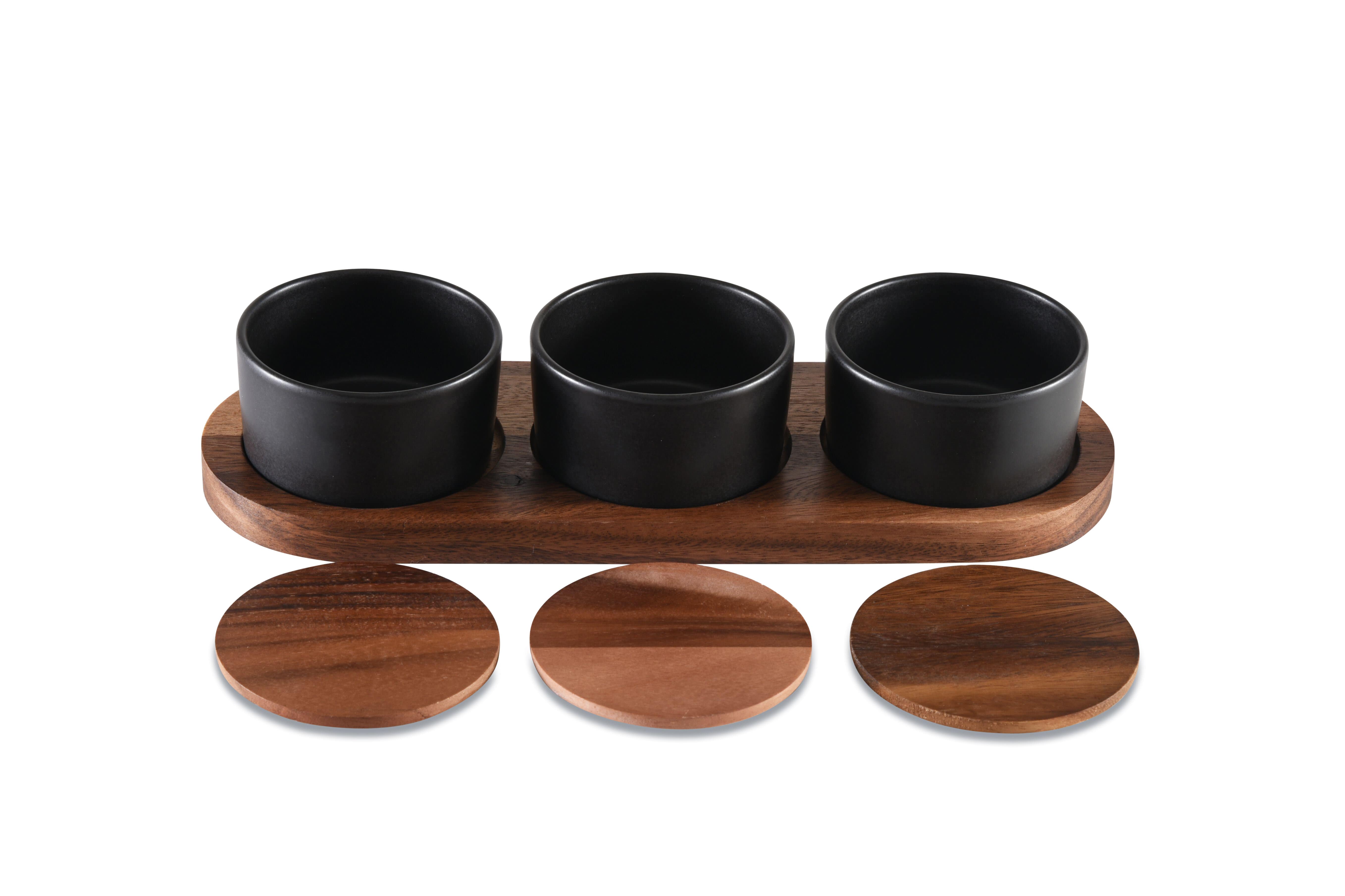 Acacia Wood Hibiscus Condiment Set