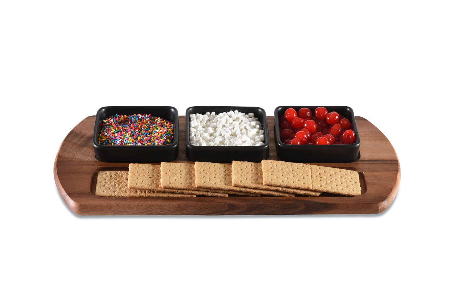 Charcuterie / Serving Tray w/ 3 Square Ceramic Bowls
