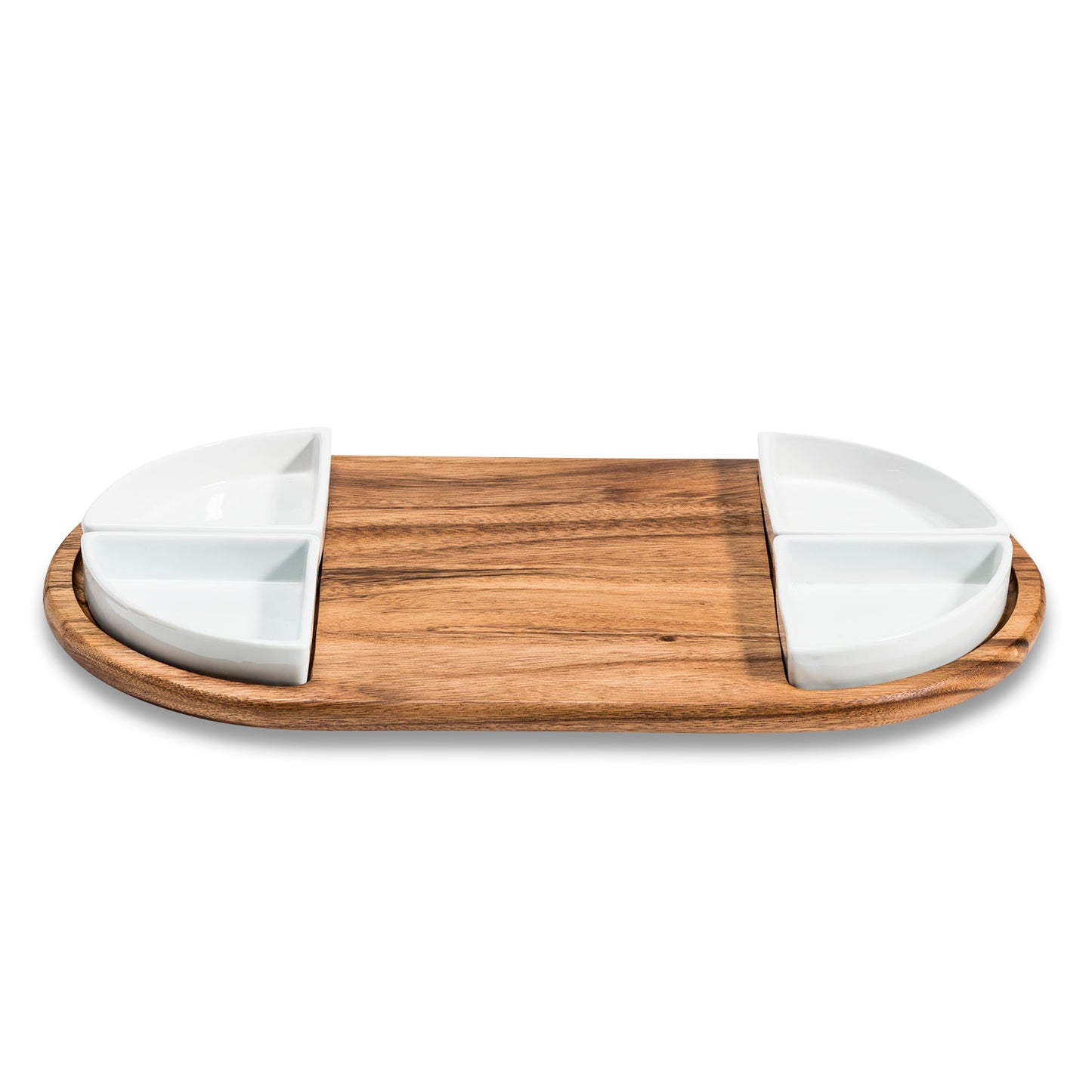 Charcuterie / Serving Tray w/ 4 Triangular Ceramic Bowls